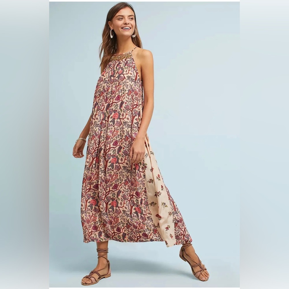 Bokassa Anthropologie Beaded Halter Maxi Dress Size Small- EUC